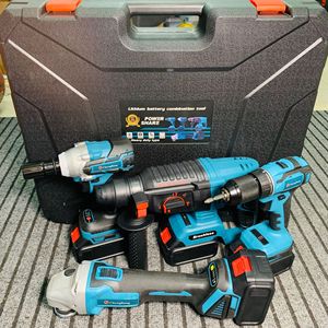 Juego de 4 Herramientas Eléctricas Inalámbricas de Litio, Martillo Perforador, Llave Inglesa, Destornillador, Tipo C - Product Image 1