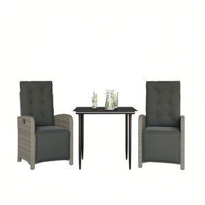 Conjunto de Bistró de Ratán Sintético Gris con Cojines, Muebles de Jardín para Exteriores, 2 Plazas, Estilo Contemporáneo - Product Image 1