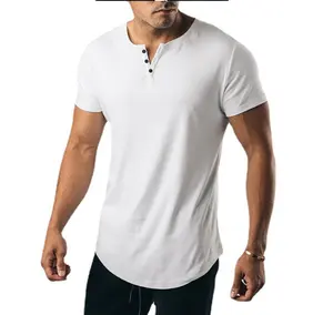 男装肌肉合身v领t恤带纽扣男士基础t恤瑜伽健身房运动t恤服装制造商