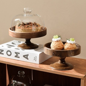 Hot Seller Modern Acacia Wood Cake <strong>Tray</strong> with Glass Cover Dustproof <strong>Dessert</strong> Table Fruit Wooden Plate Dish DwaxHome Party Use - Product Image 4