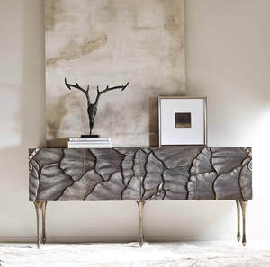 Bernhardt lemari TV dekorasi, lemari TV dekorasi papan samping patung kayu gaya vintage pola daun ginkgo Flora credenza - Product Image 3