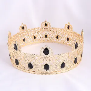 Miallo Mahkota Tiara Ratu Raja Pengantin Barok untuk Anak Laki-laki Diadema Hiasan Kepala <span class=keywords><strong>Prom</strong></span> Pengantin Mahkota Bulat - Product Image 1