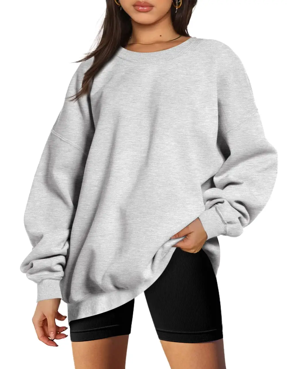 Übergroße Fleece Damen Sweatshirts Langarm Pullover mit Rundhals ausschnitt Casual Hoodie Tops