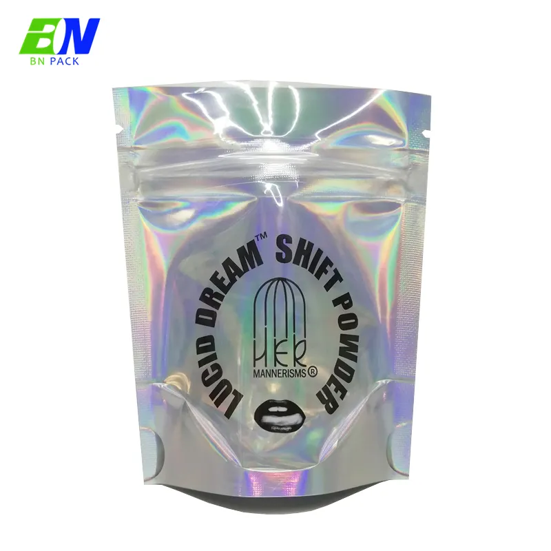 Custom พิมพ์ Bolsas Doypak Mylar 6 Mil Holographic Ziplock กระเป๋าสำหรับเครื่องสำอาง