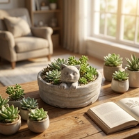 Jardinière d'extérieur en béton design vintage à prix abordable avec motif chien et brouillard, pot de fleurs en ciment à vendre
