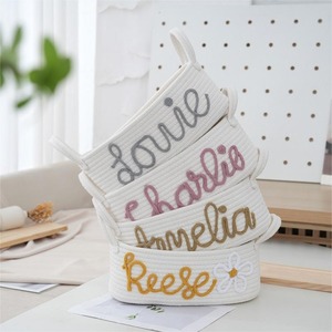 Cesta de almacenamiento de cuerda de algodón personalizable, <span class=keywords><strong>nombre</strong></span> personalizado perfecto, regalo para bebé, organizador de juguetes y pañales para recién nacidos - Product Image 4