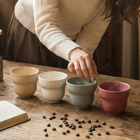 Vente en gros de tasses à café en céramique japonaise de 190 ml, tasse à expresso rétro, tasse à cappuccino sans poignée, vaisselle pour la maison et le bureau, tasse à eau