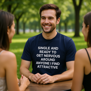 Camiseta divertida con meme 'Soltero y listo para ponerse nervioso al estar con cualquier persona que me atraiga', regalo divertido. - Product Image 1