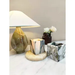 Luxury Onyx Marble Candle Holder Purple Green Home Decor Scented Candles Stick Calacatta Viola Marble Candle Jar Translucent