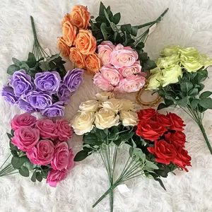 Bouquet de roses artificielles en soie, fausses fleurs, 7 têtes, 9 têtes, 10 têtes
