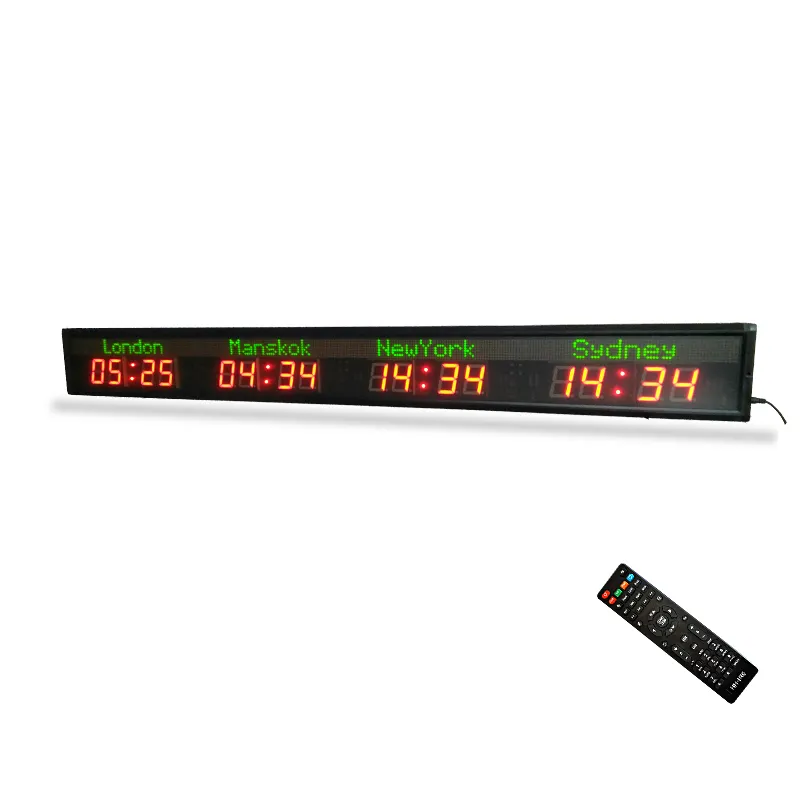 Led Timer World Digital Clock Wall mounted 4-time zone Led Remote Hotel Airport City Clock Wall Digital Clock