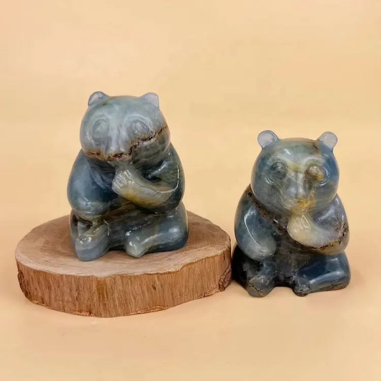 Naturstein Bär Kristalle Schnitzerei Handwerk Tierstatue handgeschnitzt blauer Onyx-Bär