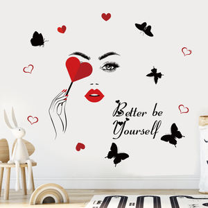 <span class=keywords><strong>Stickers</strong></span> <span class=keywords><strong>muraux</strong></span> décoration de <span class=keywords><strong>chambre</strong></span> de filles lèvres rouges avec yeux pour salon de beauté - Product Image 1