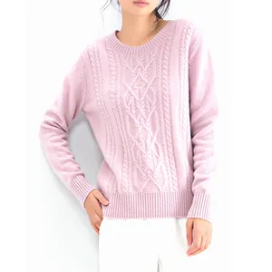 100% cashmere round neck solid criss-cross bottoming pullover sweater