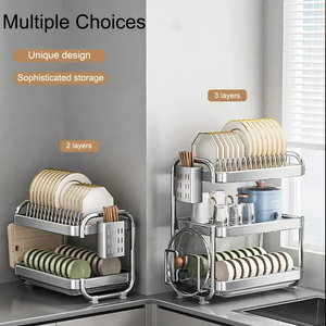 Porta piatti casa cucina con doppio livello in acciaio inossidabile organizzatore di essiccazione pentola in metallo armadio scaffale di stoccaggio - Product Image 2