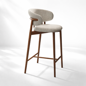 Solid Wood <strong>Bar</strong> Chair with <strong>Upholstered</strong> <strong>Fabric</strong> Seat &amp; <strong>Back</strong>, Modern Walnut High <strong>Bar</strong> <strong>Stool</strong> for Cafe Restaurant Kitchen <strong>Bar</strong> - Product Image 1