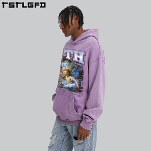 Sweat à capuche surdimensionné en coton biologique délavé à l'acide avec logo personnalisé pour hommes - Product Image 4