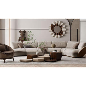 أريكة كبيرة فاخرة مضيئة من القماش ذات مظهر منحني أريكة من الجلد الأصلي غير منتظمة الأطراف أريكة كبيرة للمنزل أثاث غرفة المعيشة - Product Image 2