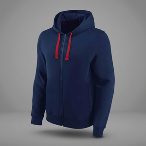 <b>Men's</b> <b>Navy</b> Blue Hooded Zip-Up Sweatshirt Regular Fit <b>Fleece</b> Casual Solid Color Long Sleeve Autumn Wear - Product Image 2
