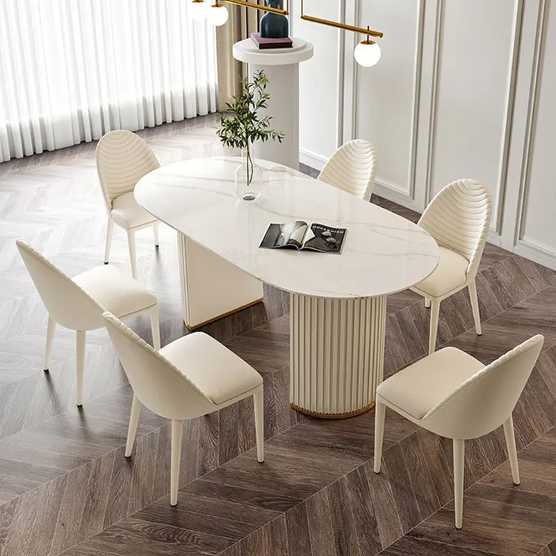 Modern simple marble oval dining table family small family light luxury series rock plate dining table combination