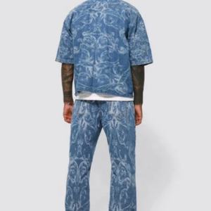 Ensemble veste et jean en denim de style hip-hop urbain, haute qualité, personnalisé, pour homme, en coton tissé, motif imprimé décontracté pour l'hiver - Product Image 5