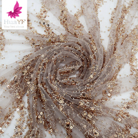 HY2223 Africain 3D Perle Rose Or Sequin Dentelle Tissu Avec Perles À La Mode Dames Robe De Soirée Décoration Matériel