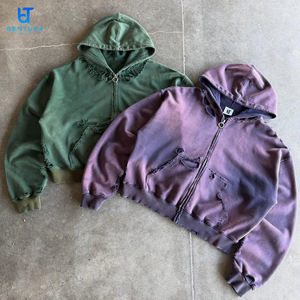 เสื้อมีฮู้ดแบบซิปรูดผ้าคอตตอนผ้าเทอร์รี่ผ้าเกล็ดปลามี500ฉีกแบบกำหนดเองแนวสตรีท - Product Image 6