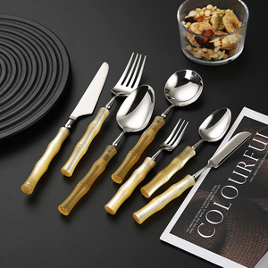 304 Stainless Steel Western Dinnerware Set Bamboo Handle Steak Knife Fork Spoon <b>Dessert</b> Soup Party Use Durable - Product Image 3