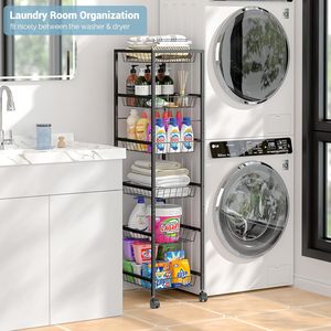 Chariot à roulettes en métal à 4 niveaux pour micro-ondes de cuisine avec étagères amovibles pour la cuisine, la salle de bain et le bureau. - Product Image 4