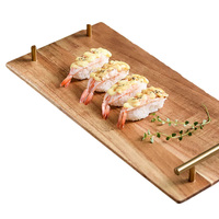 Plateau rectangulaire en bois avec poignées métalliques, plateau alimentaire en bois pour cuisine, restaurant, sushi, en-cas