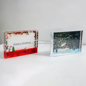 Cadre photo de Noël en acrylique rempli d'<span class=keywords><strong>huile</strong></span> liquide Aqua Blox avec des flocons de neige et des paillettes, décoration de Noël, cadeau - Product Image 4