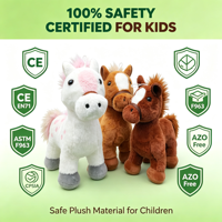 Peluche de cheval réaliste et douce de 8 pouces, poupée en peluche avec accroche-queue, prix pour machine de jeu d'arcade de centre commercial, articles en vente directe