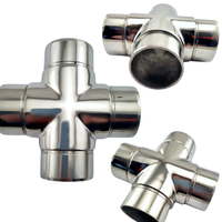 Connecteur en T à 4 voies à 180 degrés pour tube rond, en acier inoxydable satiné, pour balustrade