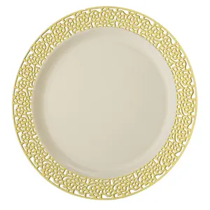10-дюймовая пластиковая кружевная тарелка, элегантная пластина из розового золота, сверхмощная Свадебная тарелка