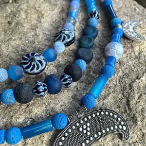 Collier ethnique classique bleu à 3 rangs avec perles de culture slavie, pendentif en bronze, bijoux tribaux, bijoux ethniques, unique - Product Image 5