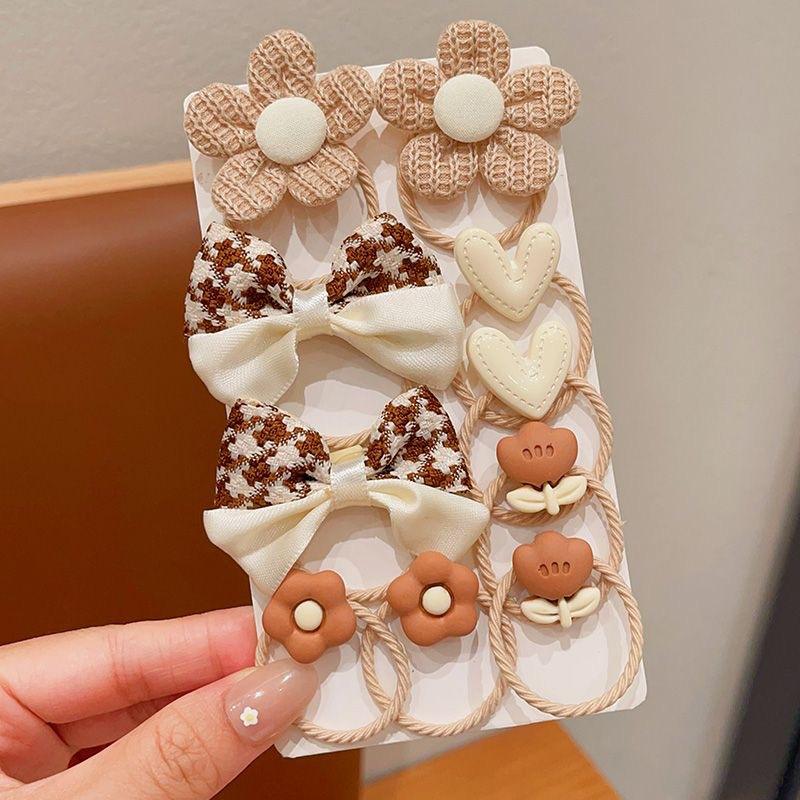 Daily Girls Hair Accessories Cartoon Cute Flower Bow Elastic Rubber Bands Ponytail Holder 10Pcs/Set Elastic Hair Ties for Kids