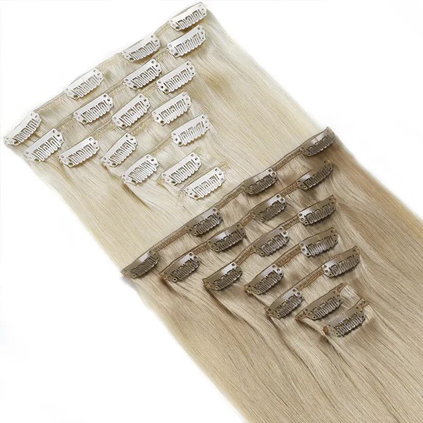 Blonde Seamless Clip In Hair Extension Double Weft Red Balayage Virgin Remy 100% Human Hair Double Drawn Clip In Hair Extension