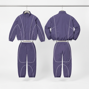 Conjunto Deportivo Morado de Manga Larga con Cuello Alto, Cintura Elástica, Transpirable, Color Sólido, para Otoño, Cortavientos - Product Image 2