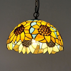 LongHuiJing Stained Glass Pendant <b>Light</b> with 1 <b>Light</b> in Sunflower Patterned Shade - Product Image 5