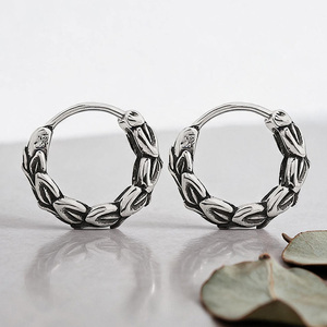 Pendientes de Aro Vintage con Diseño de Planta, Plateados en Plata Antigua, Joyería Unisex, Aros para Oreja para Mujeres y Hombres, Fabricación de Joyería Personalizada - Product Image 2