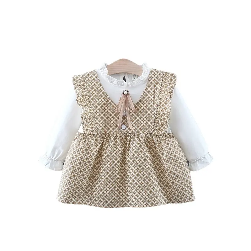Spring New Bow Tie Plaid Clothes Newborn Casual Baby Girls Clothing Dresses Cute Fashion Dress