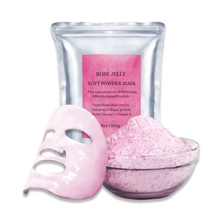 Máscara gelatina natural de rosa, máscara em pó para hidratação da pele, máscara em pó com pó para descascar