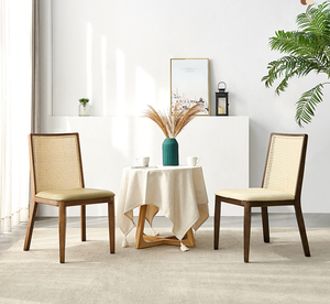 Wholesale Coastal Farmhouse Scandinavian-Style Dark Solid Wood Rattan <b>Dining</b> <b>Chairs</b> suitable for Kitchen/Restaurant - Product Image 5