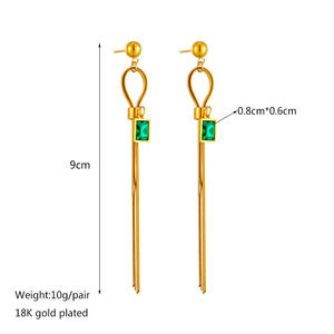 أقراط شرابة عتيقة من حجر الراين الأخضر أقراط من الفولاذ المقاوم للصدأ للنساء - Product Image 4