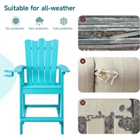 Chaise de comptoir ergonomique avec dossier incurvé, assise large, repose-pieds, en bois HIPS, acier inoxydable 304, couleur turquoise, pour jardin, balcon, terrasse
