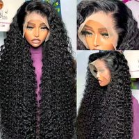Perruque en cheveux humains indiens naturels, Lace Frontale HD, longueurs 30-40 pouces, bouclée Deep Wave, sans colle, avec baby hair
