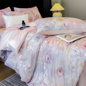Parure de lit de luxe 4 pièces en coton 100 % certifié OEKO-TEX, motif floral, 300 fils, satiné, infroissable, entretien facile - Product Image 3