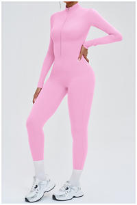 Mono deportivo de una pieza para mujer, de alta sujeción, de secado rápido, con cremallera, elástico, de manga larga, transpirable, liso, suave, para gimnasio y actividades al aire libre - Product Image 2