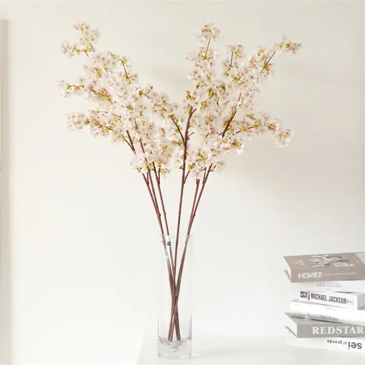 Sevenstar Cherry Blossom Flowers Long Stem Single Silk White Pear Artificial Branches Cherry Blossom Flowers