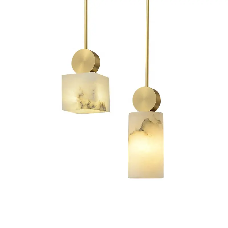 Keli Luxury Minimalist Marble Pattern LED Creative Chandelier Hanging Light Copper Pendant Light